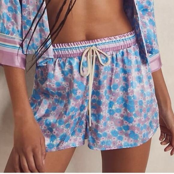 Free People Pillow Talk Floral Pajama Satin Shorts size Small - Picture 1 of 7